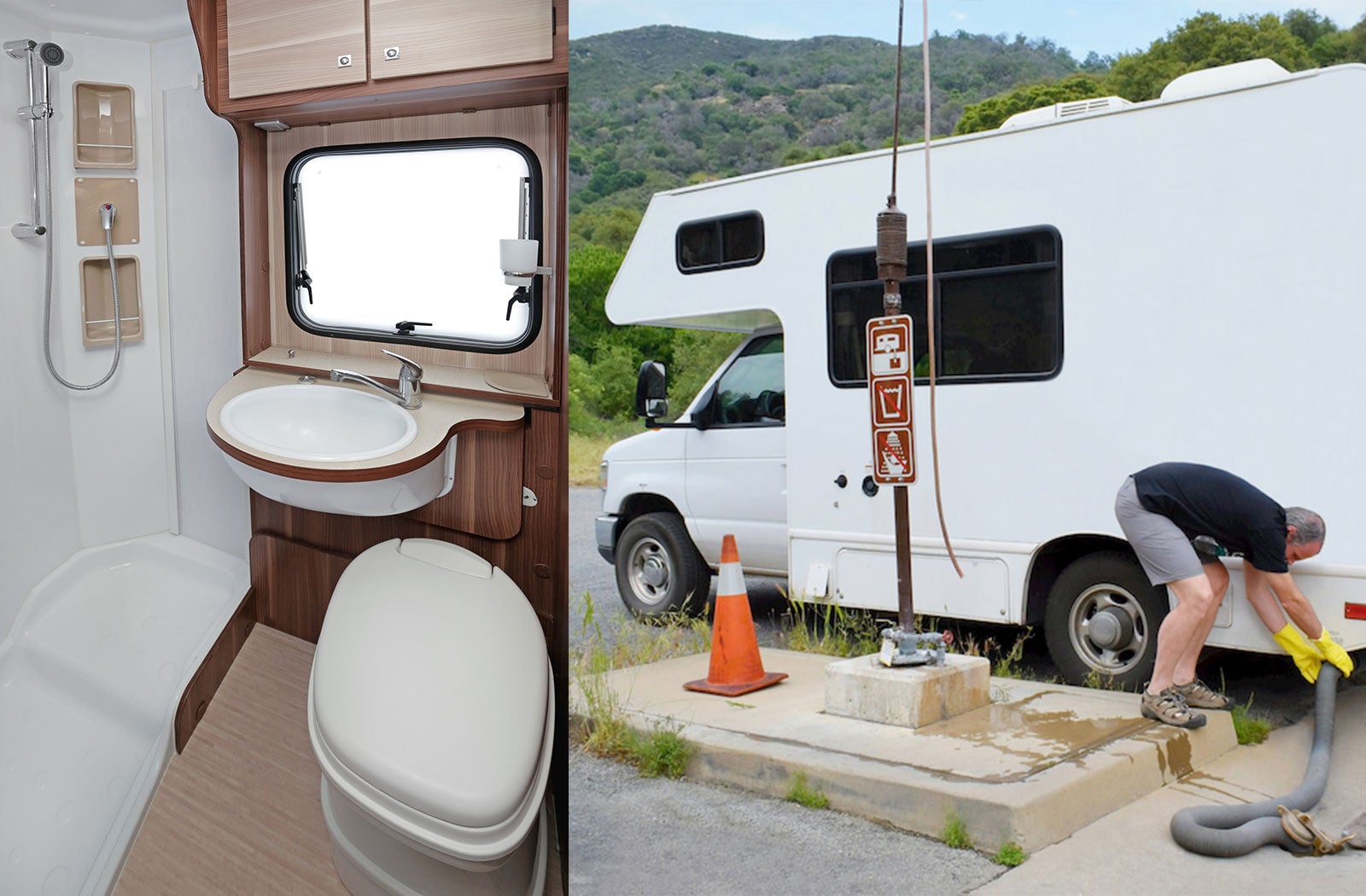 Portable RV/camper toilet and holding tank setup in Petaluma, California