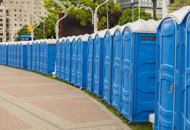 Seasonal porta potty units set up at a Petaluma, California venue