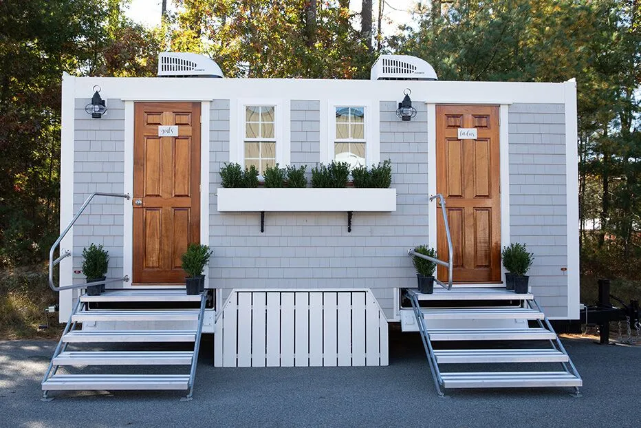 Wedding restroom units discretely staged at a venue in Petaluma, California
